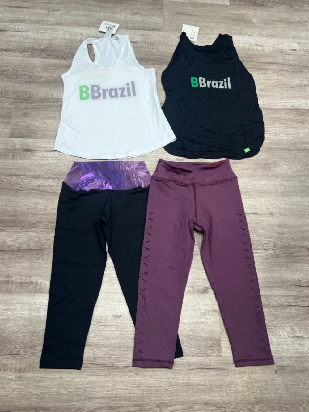 BBrazil Women's Purple Capri Leggings & Tank Set 4 Pieces NEW Cutout Lycra